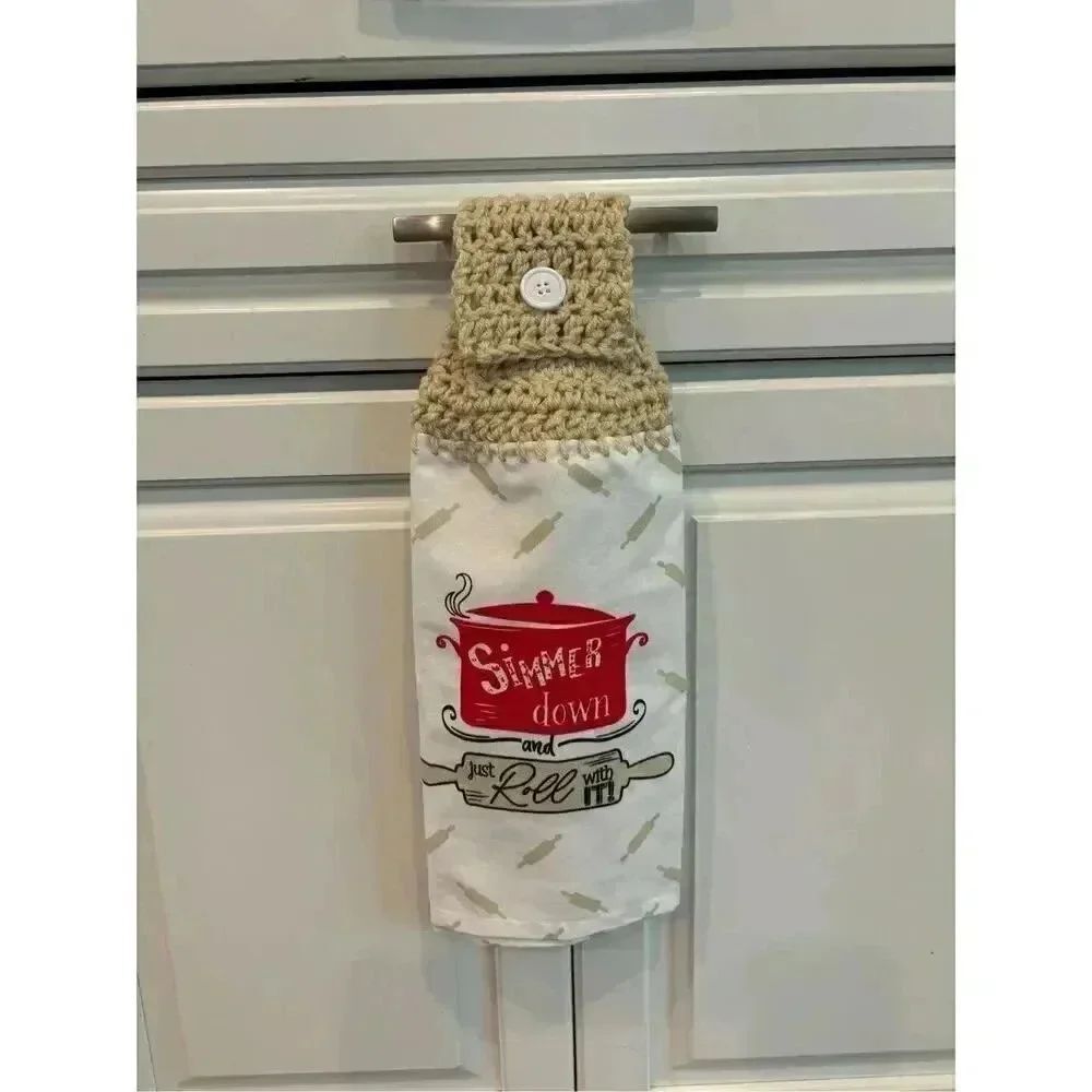 Crochet Top Kitchen Towel- Simmer down and just roll with it